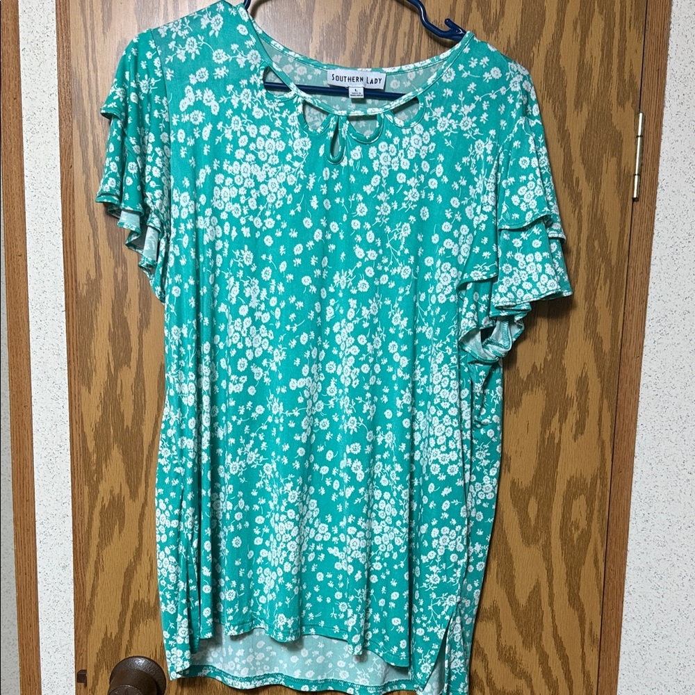 Southern Lady Teal Floral Blouse